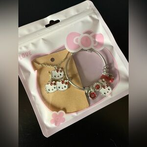 Sanrio Silver and Red Charm Bracelet, Earrings and Necklace Set